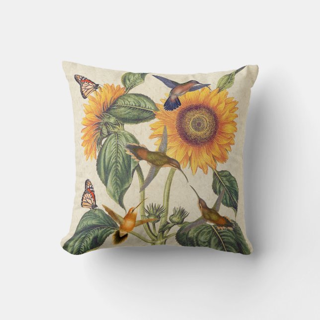 Coussin Tournesols de papillon de monarque d'oiseau de (Recto)