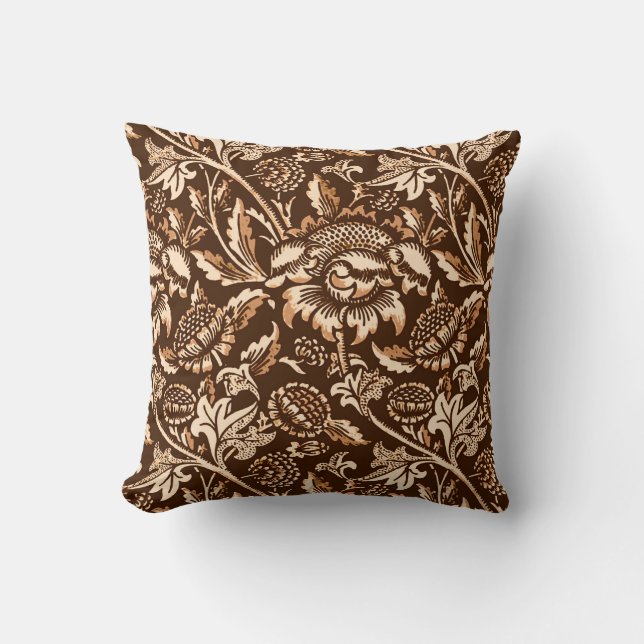Coussin Tournesols de William Morris, brun chocolat et (Recto)