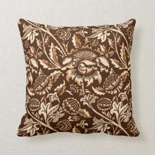 Coussin Tournesols de William Morris, brun chocolat et