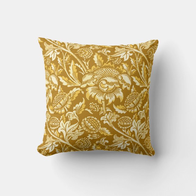 Coussin Tournesols de William Morris, jaune de moutarde/or (Recto)