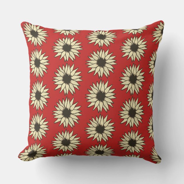 Coussin Tournesols en ivoire sur rouge Grand format Imprim (Recto)