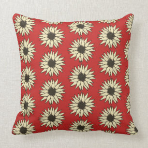 Coussin Tournesols en ivoire sur rouge Grand format Imprim