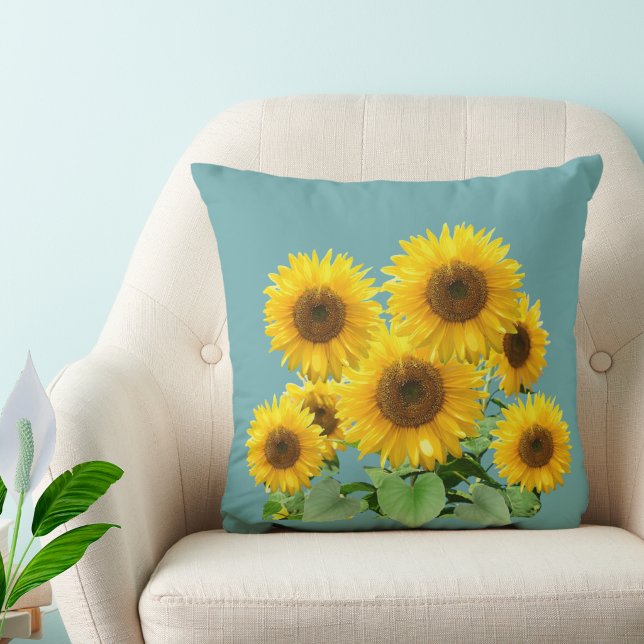 Coussin Tournesols épanouis sur sarcelle (Créateur téléchargé)