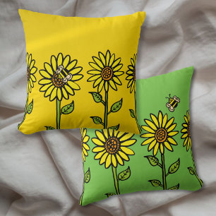 Coussin Tournesols et bourdonnement Abeille brillant heure