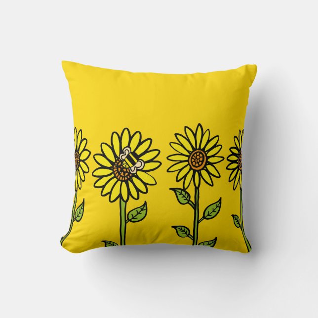 Coussin Tournesols et bourdonnement Abeille brillant heure (Recto)