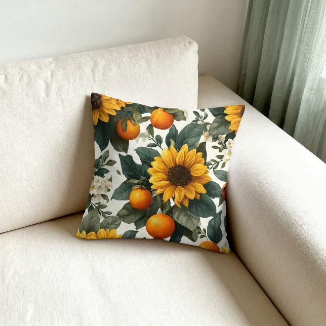 Coussin Tournesols et Oranges Dessin d'Automne (Créateur téléchargé)