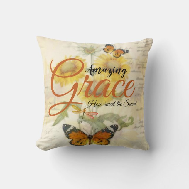 Coussin Tournesols et papillon Amazing Grace  (Recto)