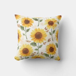 Coussin Tournesols Jaunes Aquarelle Floral Fantaisiste