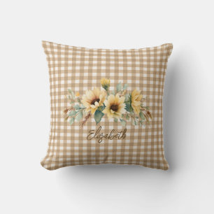 Coussin Tournesols Rustiques Brown En vichy Personnalisé