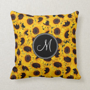 Coussin Tournesols vibrants de monogramme beaux floraux