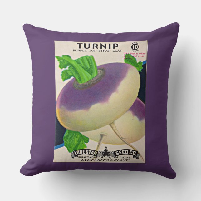 Coussin Tournips de paquets de semences des années 1950 (Recto)