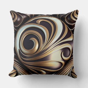 Coussin Tournures d'or et d'argent sur un marron chocolat