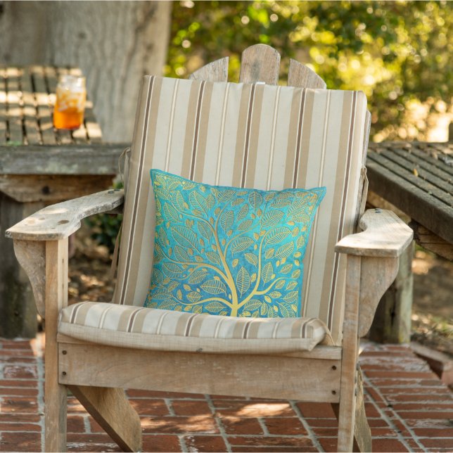 Coussin Tourquoise Blue et Gold Tree of Life (Chaise)