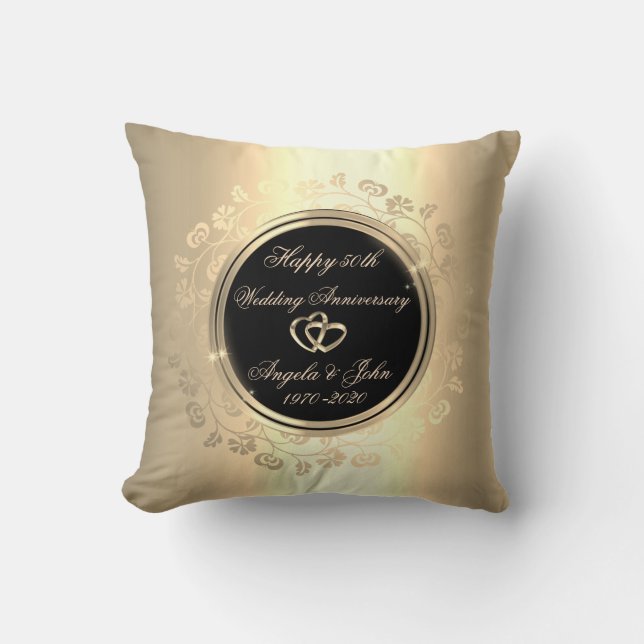 Coussin Tours Floraux Dorés 50e Anniversaire de Mariage (Recto)