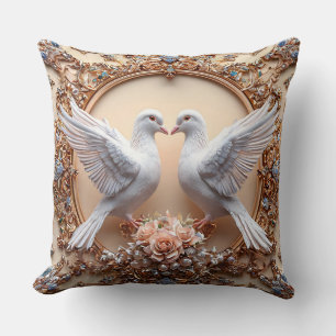 Coussin Tourterelles de mariage oiseaux de l'amour romanti