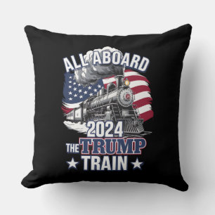 Coussin Tous à bord du train Trump Trump 2024 Patriotique 