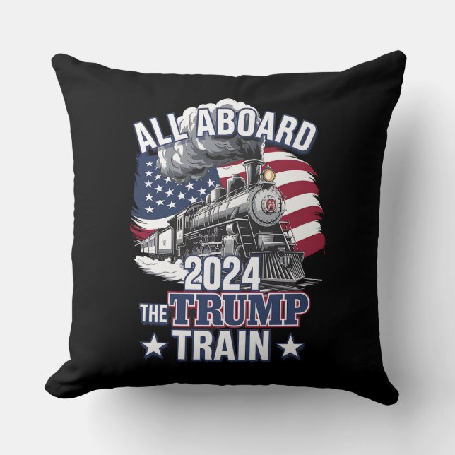 Coussin Tous à bord du train Trump Trump 2024 Patriotique  (Recto)