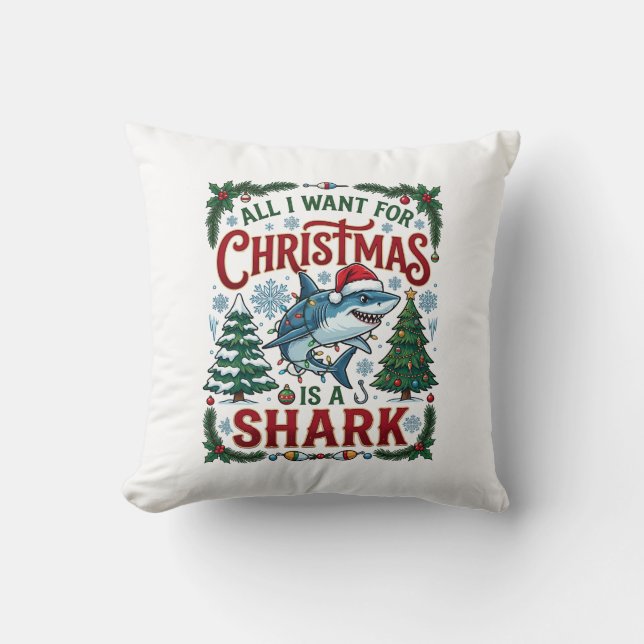 Coussin Tous veulent des arbres de pin de requin de Noël (Recto)