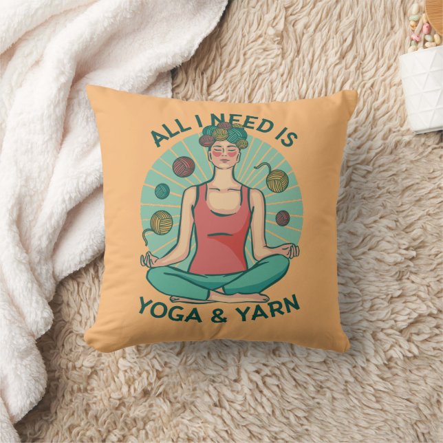 Coussin Tout ce dont j'ai besoin est Yoga et Yarne Phrase (Couverture)