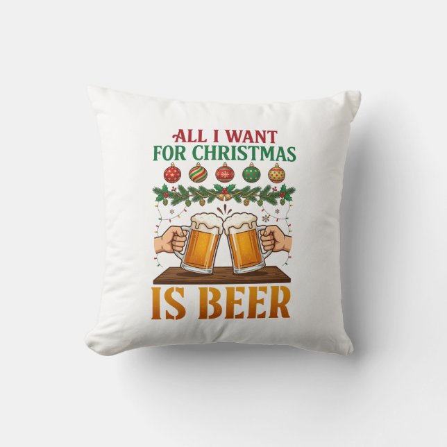 Coussin Tout ce que Noël veut, c'est des mugs pour trinque (Recto)