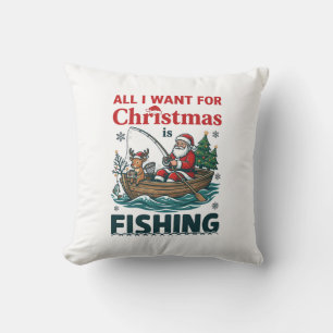 Coussin Tout ce que Noël veut est un bateau de pêche au Pè