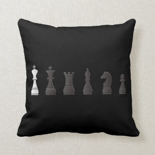 Coussin Tout l'un blanc noir, pièces d'échecs