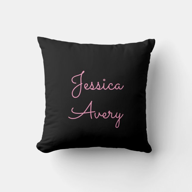 Coussin Tout nom | Script rose modifiable Cool sur noir (Recto)