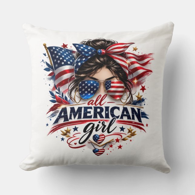 Coussin Toute fille américaine - Conception de drapeau amé (Recto)