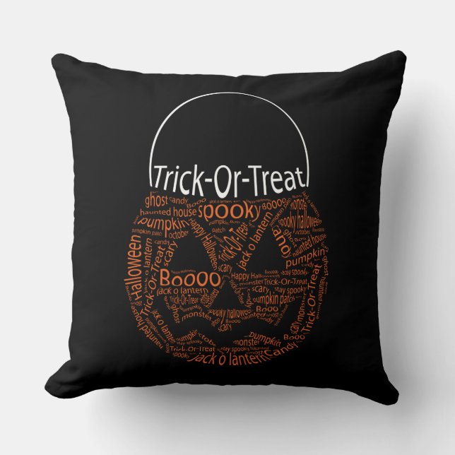Coussin Tracer Ou Traiter Jack-o'-lantern Typographie Noir (Recto)