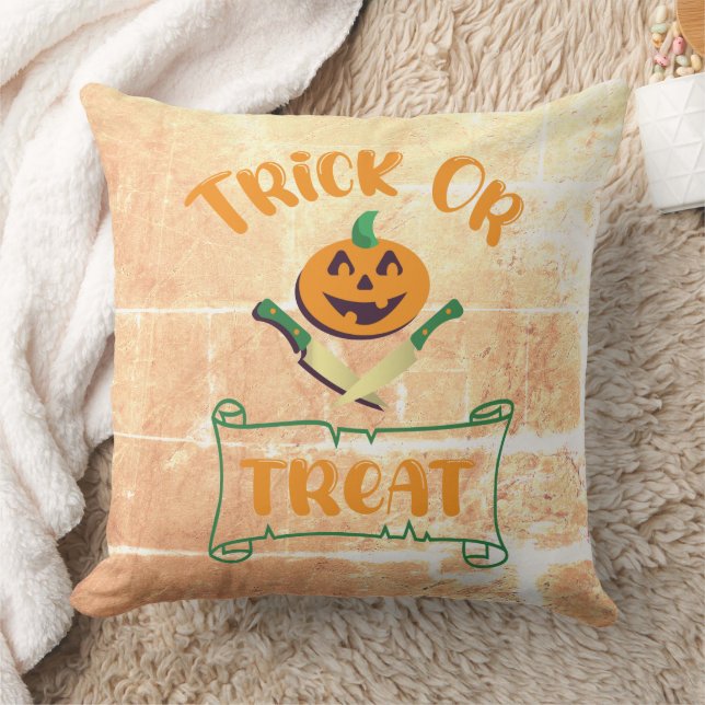 Coussin Tracer ou traiter les os croisés Halloween visage  (Couverture)
