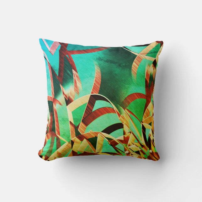 Coussin Traces brunes sur fond vert ou aigue-marine (Recto)