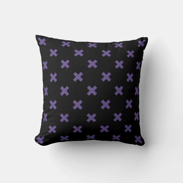 Coussin Traces croisées ultra violettes sur noir (Recto)