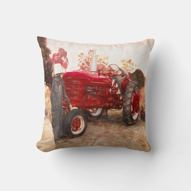 Coussin Tracteur agricole Rouge Vintage Russe Automne Mois (Recto)