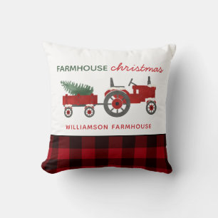 Coussin Tracteur de Noël agricole et arbre planté