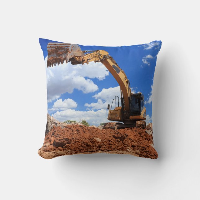 Coussin Tracteur d'excavatrice au travail (Recto)
