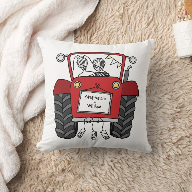 Coussin Tracteur rouge Mariage campagnard personnalisé (Couverture)