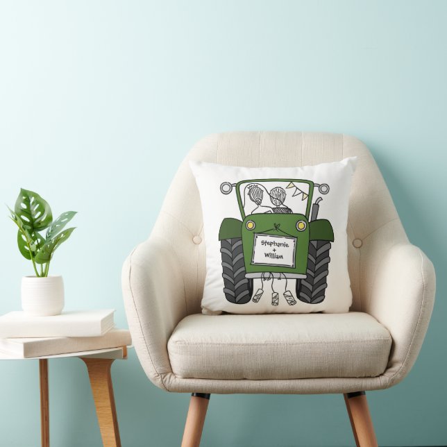 Coussin Tracteur vert Mariage campagnard personnalisé (Chaise)