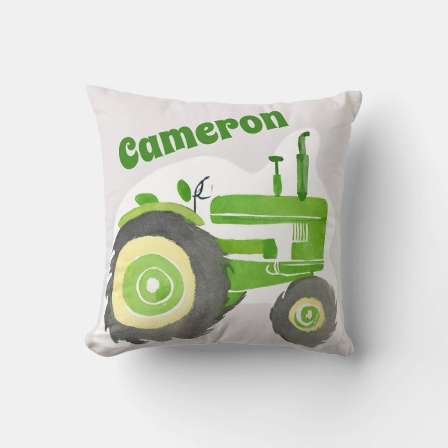 Coussin tracteur vert personnalisé - Cadeau garçon (Recto)