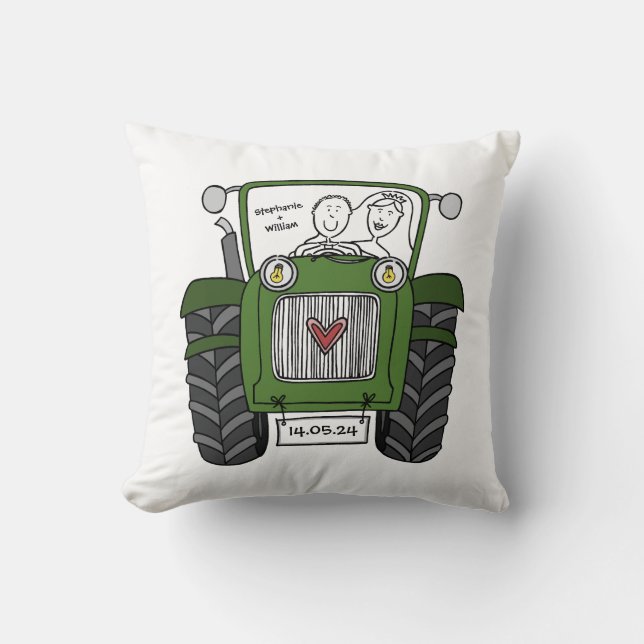 Coussin Tracteur vert personnalisé Mariage de ferme (Recto)