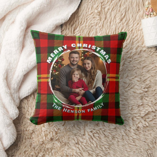 Coussin Traditional Personalized Family Photo Plaid  (Couverture)