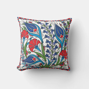 Coussin Traditionnel Rouge Bleu Floral Turc Ottoman Iznik 