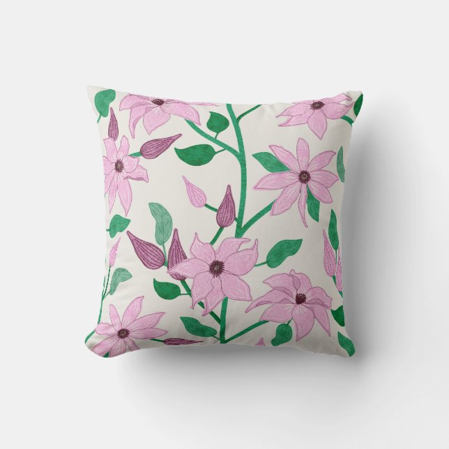 Coussin Trail Pink Clematis Aquarelle Motif Floral (Recto)