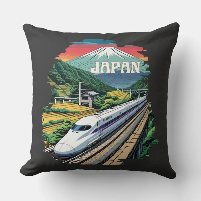 Coussin Train à balles japonais et Mont Fuji (Recto)