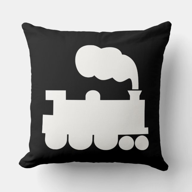 Coussin Train à vapeur - Blanc sur noir (Recto)