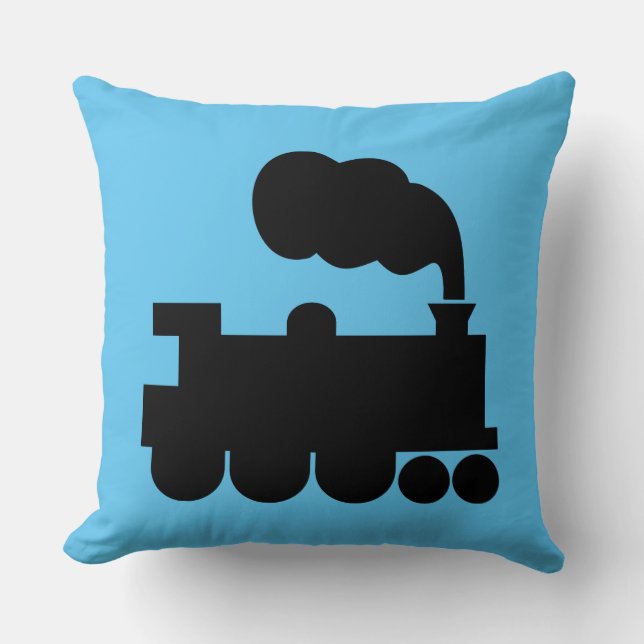 Coussin Train à vapeur - Noir sur Blue 5ec5f3 (Recto)