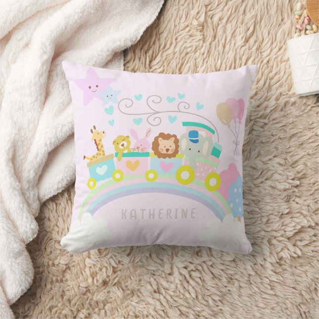 Coussin Train Animaux roses (Couverture)