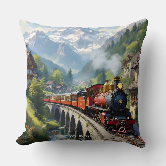 Coussin Train antique Imaginaire Crimson (Recto)