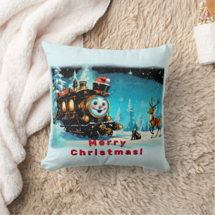 Coussin Train cadeau - Scène de Noël