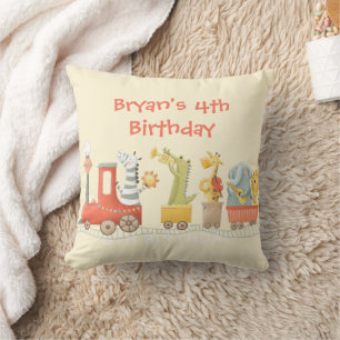 Coussin Train d'animaux musicaux d'anniversaire