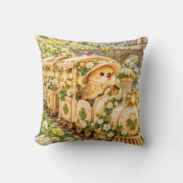 Coussin Train de jardin à fleurs de trèfle Golden Chick (Recto)